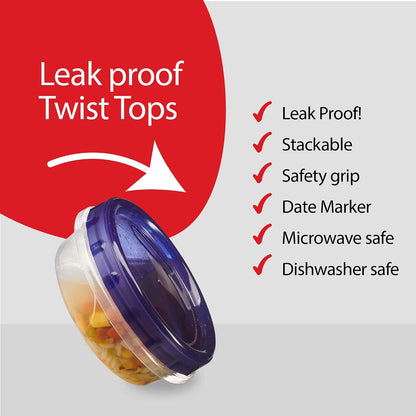 6 Pack Twist Cap Food Storage Containers with Blue Screw on Lid- 4 oz Reusable Meal Prep Containers - Small Freezer Containers Microwave Safe Blue Plastic Food Storage