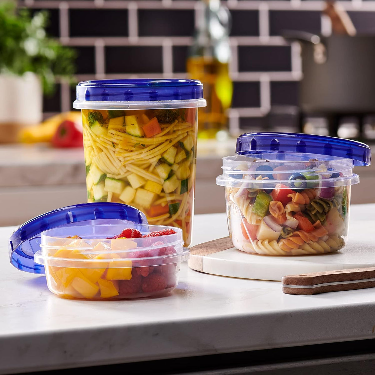 6 Pack Twist Cap Food Storage Containers with Blue Screw on Lid- 4 oz Reusable Meal Prep Containers - Small Freezer Containers Microwave Safe Blue Plastic Food Storage