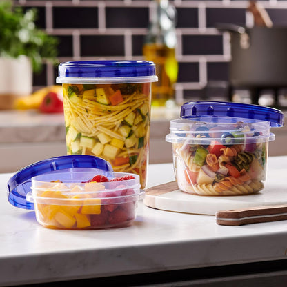 6 Pack Twist Cap Food Storage Containers with Blue Screw on Lid- 4 oz Reusable Meal Prep Containers - Small Freezer Containers Microwave Safe Blue Plastic Food Storage