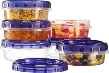 6 Pack Twist Cap Food Storage Containers with Blue Screw on Lid- 4 oz Reusable Meal Prep Containers - Small Freezer Containers Microwave Safe Blue Plastic Food Storage