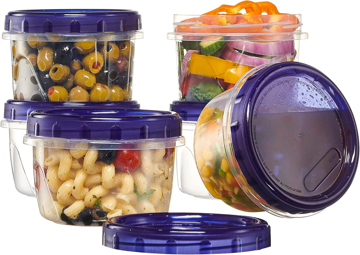 6 Pack Twist Cap Food Storage Containers with Blue Screw on Lid- 4 oz Reusable Meal Prep Containers - Small Freezer Containers Microwave Safe Blue Plastic Food Storage