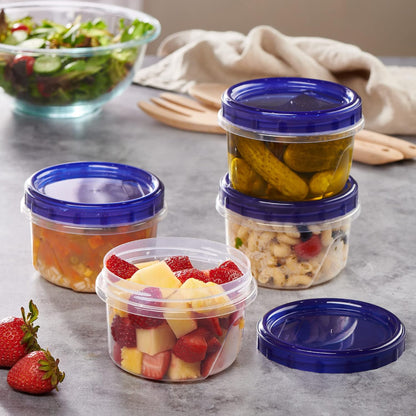 6 Pack Twist Cap Food Storage Containers with Blue Screw on Lid- 4 oz Reusable Meal Prep Containers - Small Freezer Containers Microwave Safe Blue Plastic Food Storage