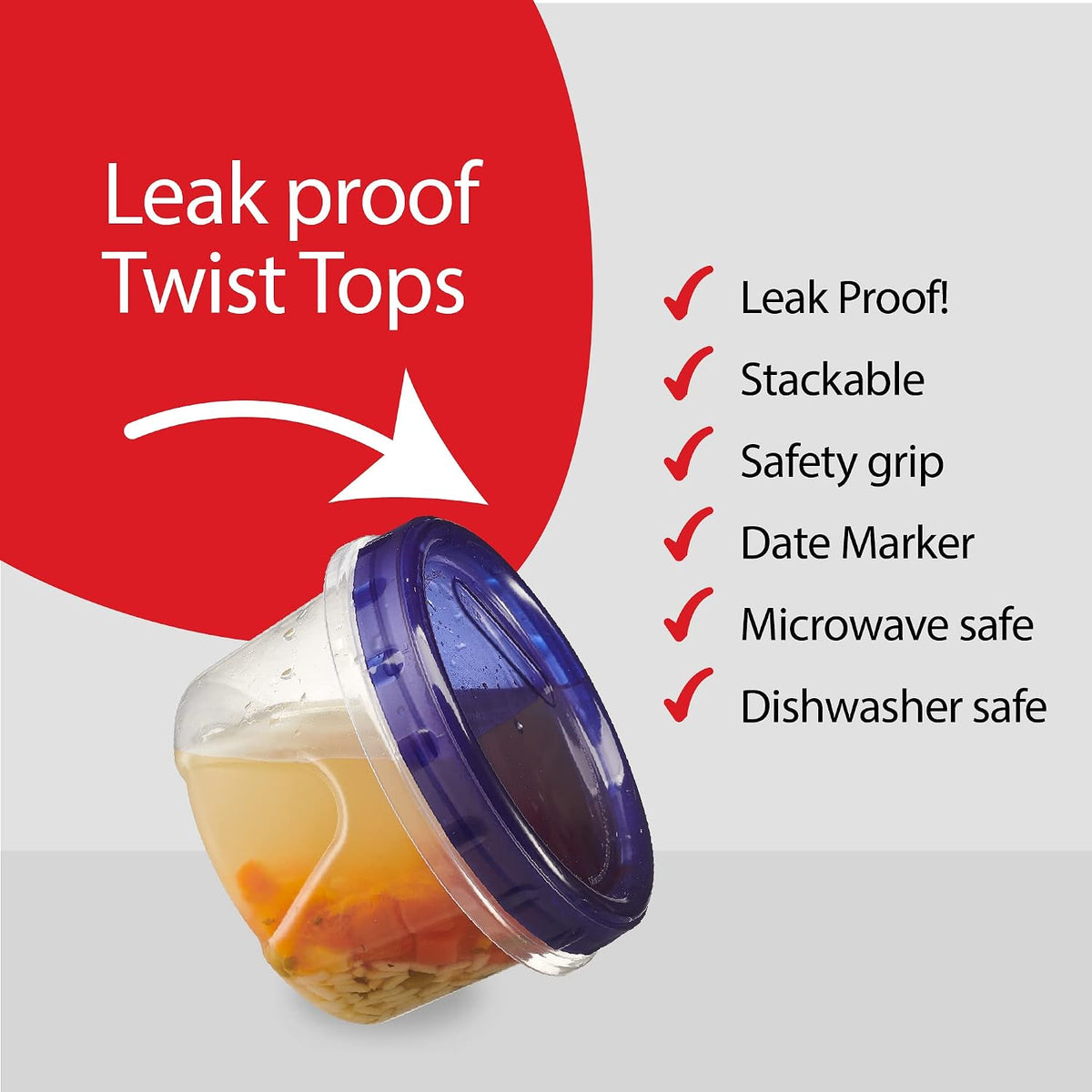 6 Pack Twist Cap Food Storage Containers with Blue Screw on Lid- 4 oz Reusable Meal Prep Containers - Small Freezer Containers Microwave Safe Blue Plastic Food Storage