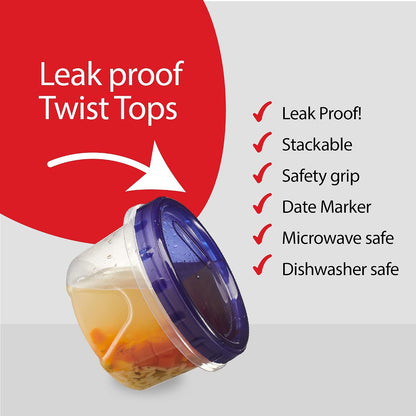 6 Pack Twist Cap Food Storage Containers with Blue Screw on Lid- 4 oz Reusable Meal Prep Containers - Small Freezer Containers Microwave Safe Blue Plastic Food Storage