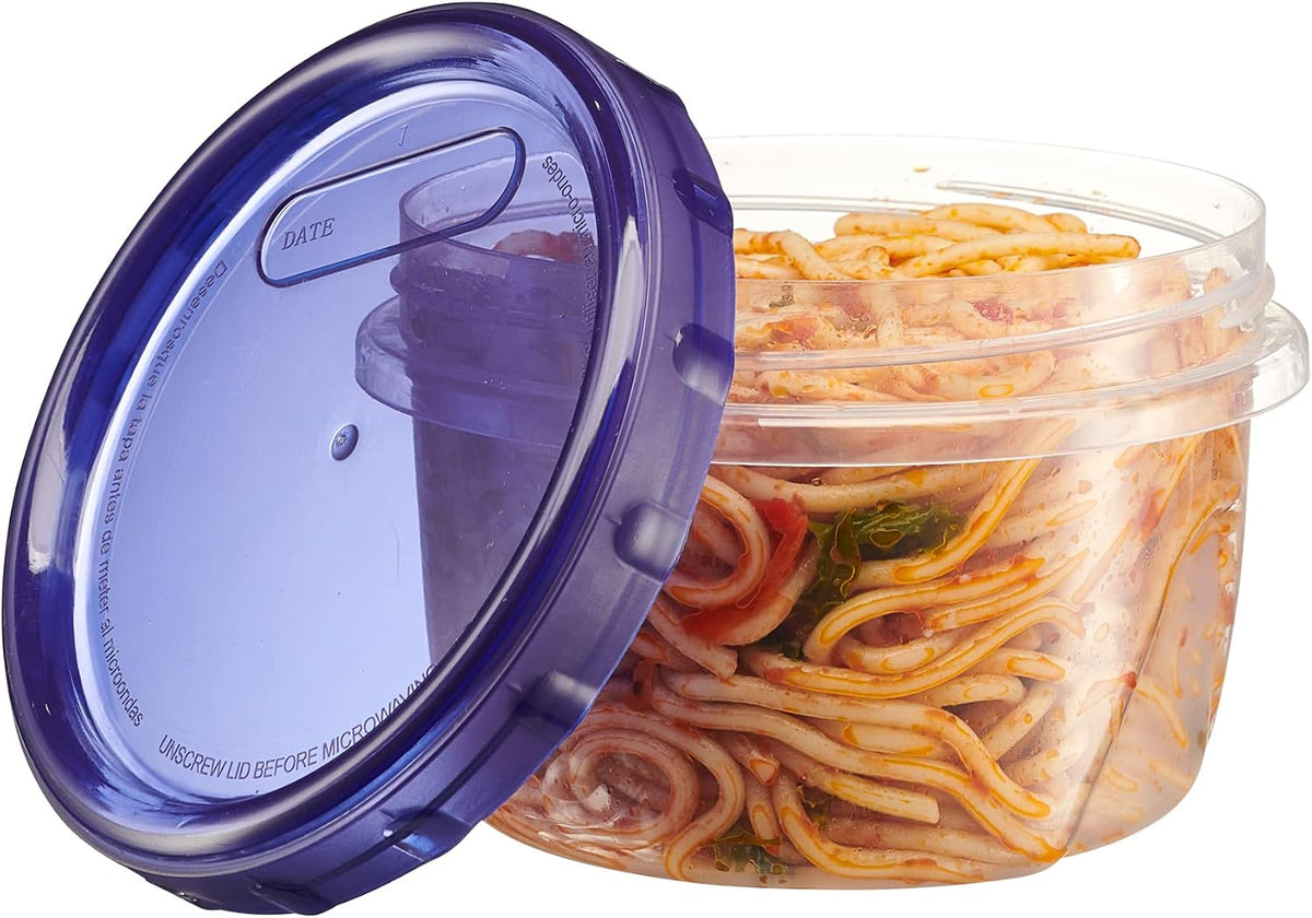 6 Pack Twist Cap Food Storage Containers with Blue Screw on Lid- 4 oz Reusable Meal Prep Containers - Small Freezer Containers Microwave Safe Blue Plastic Food Storage