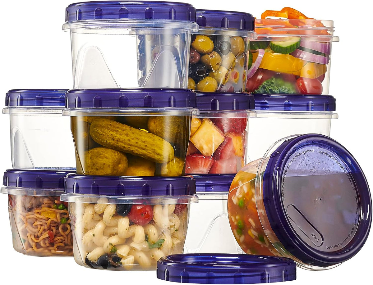 6 Pack Twist Cap Food Storage Containers with Blue Screw on Lid- 4 oz Reusable Meal Prep Containers - Small Freezer Containers Microwave Safe Blue Plastic Food Storage