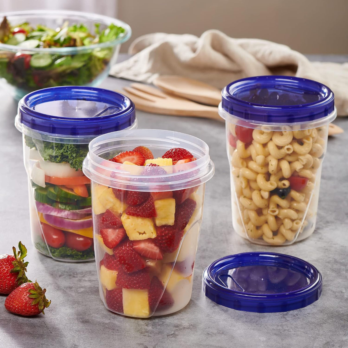 6 Pack Twist Cap Food Storage Containers with Blue Screw on Lid- 4 oz Reusable Meal Prep Containers - Small Freezer Containers Microwave Safe Blue Plastic Food Storage