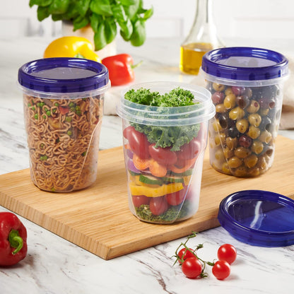 6 Pack Twist Cap Food Storage Containers with Blue Screw on Lid- 4 oz Reusable Meal Prep Containers - Small Freezer Containers Microwave Safe Blue Plastic Food Storage