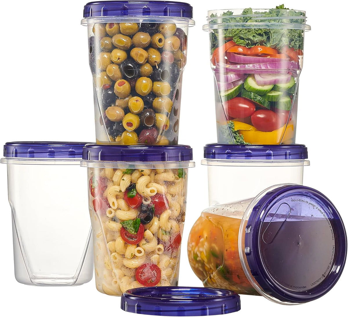 6 Pack Twist Cap Food Storage Containers with Blue Screw on Lid- 4 oz Reusable Meal Prep Containers - Small Freezer Containers Microwave Safe Blue Plastic Food Storage