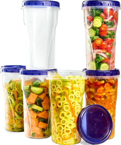 6 Pack Twist Cap Food Storage Containers with Blue Screw on Lid- 4 oz Reusable Meal Prep Containers - Small Freezer Containers Microwave Safe Blue Plastic Food Storage