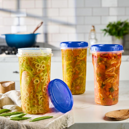 6 Pack Twist Cap Food Storage Containers with Blue Screw on Lid- 4 oz Reusable Meal Prep Containers - Small Freezer Containers Microwave Safe Blue Plastic Food Storage