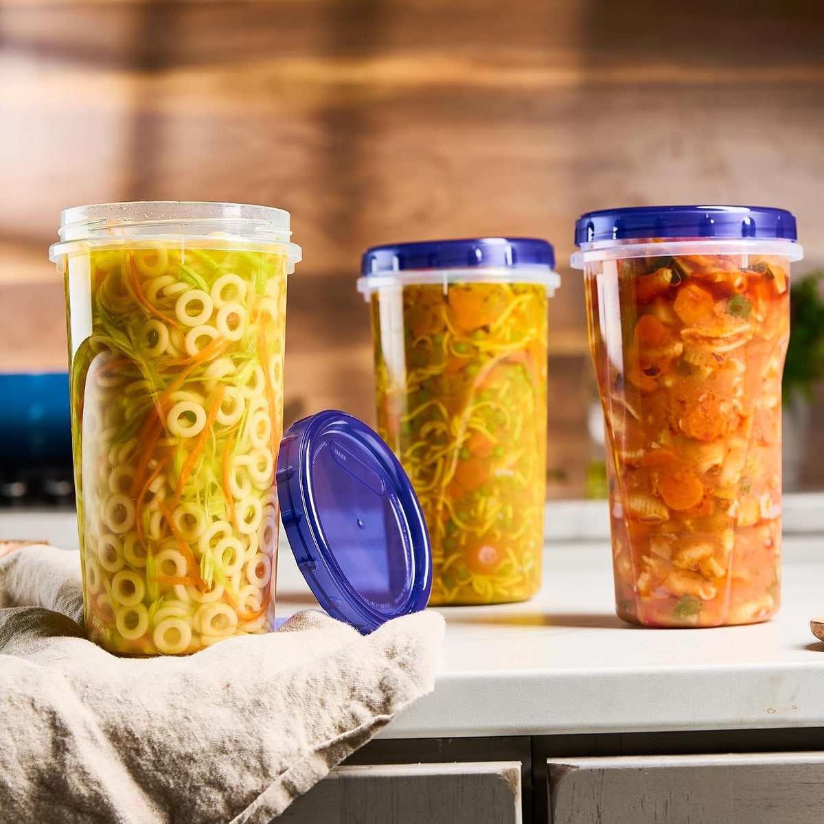 6 Pack Twist Cap Food Storage Containers with Blue Screw on Lid- 4 oz Reusable Meal Prep Containers - Small Freezer Containers Microwave Safe Blue Plastic Food Storage
