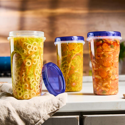 6 Pack Twist Cap Food Storage Containers with Blue Screw on Lid- 4 oz Reusable Meal Prep Containers - Small Freezer Containers Microwave Safe Blue Plastic Food Storage