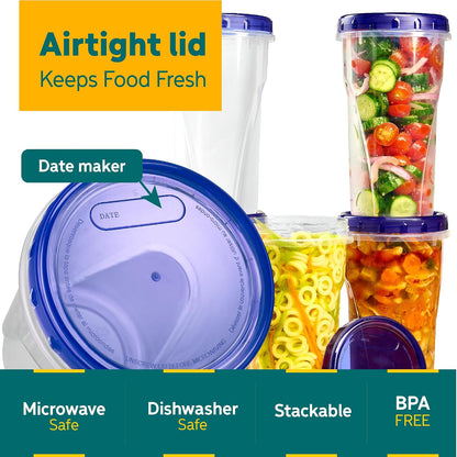 6 Pack Twist Cap Food Storage Containers with Blue Screw on Lid- 4 oz Reusable Meal Prep Containers - Small Freezer Containers Microwave Safe Blue Plastic Food Storage