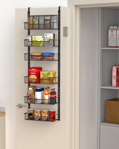 12.3" W Narrow Over the Door Pantry Organizer, 6-Tier Over the Door Organizer with Adjustable Basket, Pantry Door Organization for Pantry Kitchen Storage Room Spice Rack, White