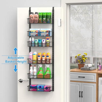 12.3" W Narrow Over the Door Pantry Organizer, 6-Tier Over the Door Organizer with Adjustable Basket, Pantry Door Organization for Pantry Kitchen Storage Room Spice Rack, White