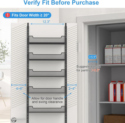 12.3" W Narrow Over the Door Pantry Organizer, 6-Tier Over the Door Organizer with Adjustable Basket, Pantry Door Organization for Pantry Kitchen Storage Room Spice Rack, White
