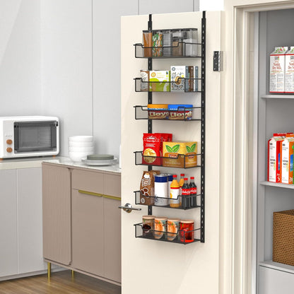 12.3" W Narrow Over the Door Pantry Organizer, 6-Tier Over the Door Organizer with Adjustable Basket, Pantry Door Organization for Pantry Kitchen Storage Room Spice Rack, White