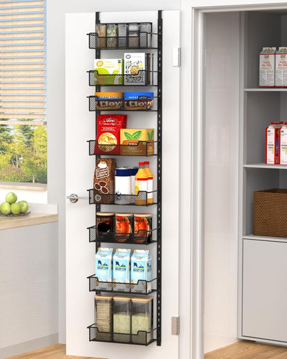 12.3" W Narrow Over the Door Pantry Organizer, 6-Tier Over the Door Organizer with Adjustable Basket, Pantry Door Organization for Pantry Kitchen Storage Room Spice Rack, White