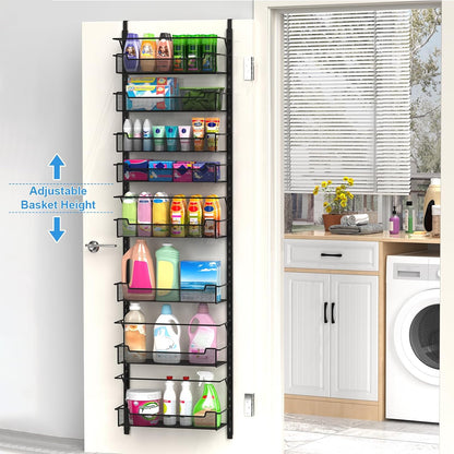 12.3" W Narrow Over the Door Pantry Organizer, 6-Tier Over the Door Organizer with Adjustable Basket, Pantry Door Organization for Pantry Kitchen Storage Room Spice Rack, White