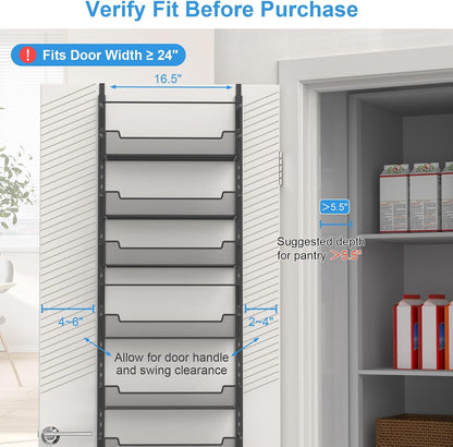 12.3" W Narrow Over the Door Pantry Organizer, 6-Tier Over the Door Organizer with Adjustable Basket, Pantry Door Organization for Pantry Kitchen Storage Room Spice Rack, White
