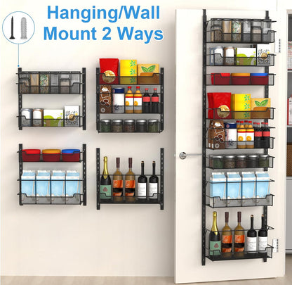 12.3" W Narrow Over the Door Pantry Organizer, 6-Tier Over the Door Organizer with Adjustable Basket, Pantry Door Organization for Pantry Kitchen Storage Room Spice Rack, White