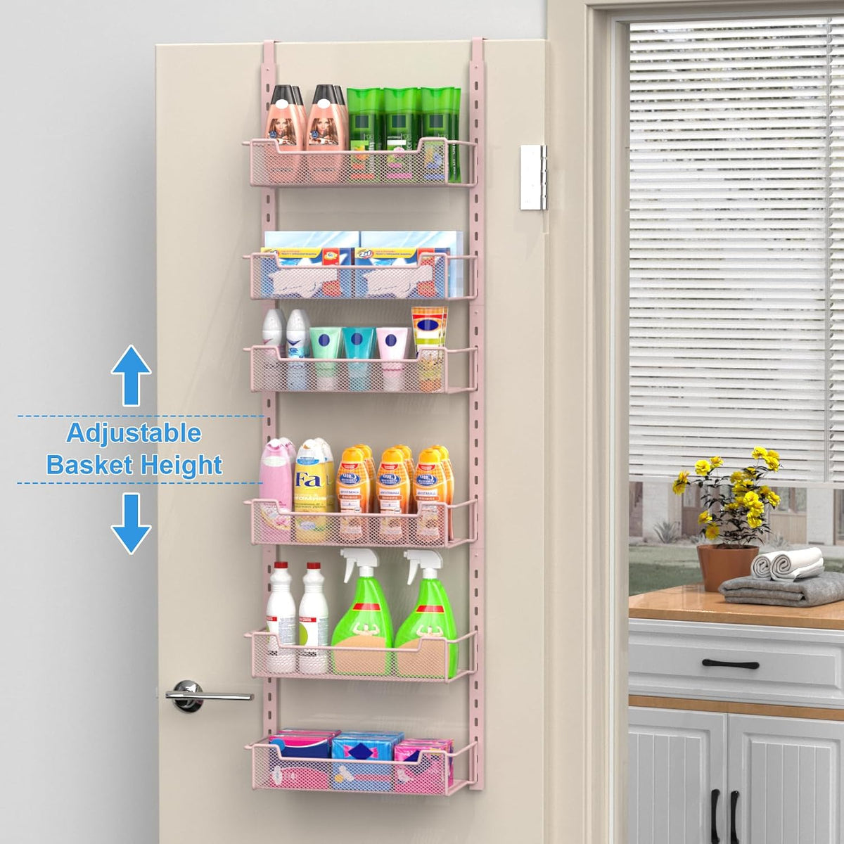 12.3" W Narrow Over the Door Pantry Organizer, 6-Tier Over the Door Organizer with Adjustable Basket, Pantry Door Organization for Pantry Kitchen Storage Room Spice Rack, White