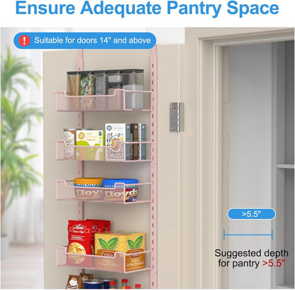 12.3" W Narrow Over the Door Pantry Organizer, 6-Tier Over the Door Organizer with Adjustable Basket, Pantry Door Organization for Pantry Kitchen Storage Room Spice Rack, White