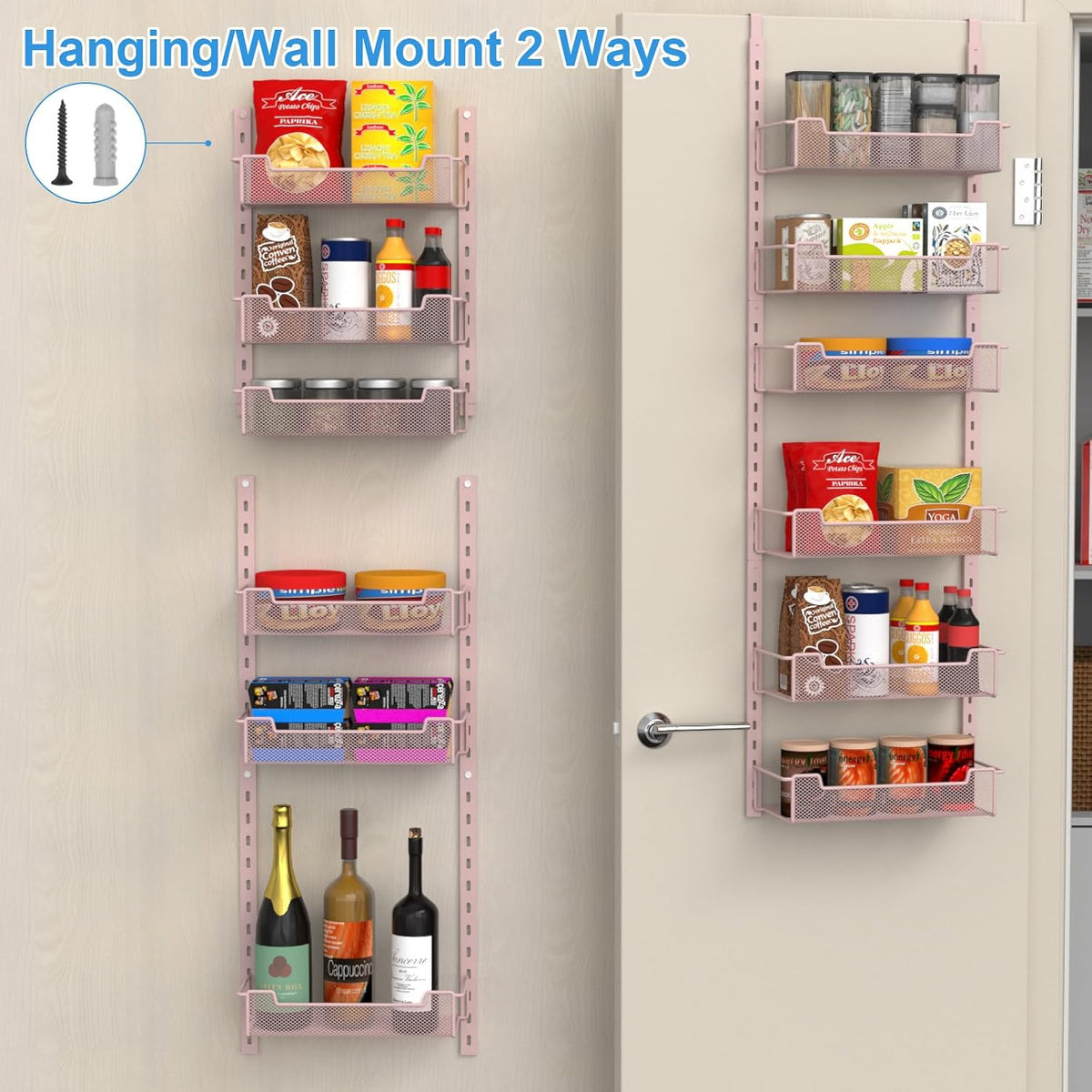 12.3" W Narrow Over the Door Pantry Organizer, 6-Tier Over the Door Organizer with Adjustable Basket, Pantry Door Organization for Pantry Kitchen Storage Room Spice Rack, White