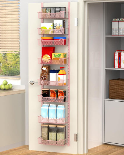 12.3" W Narrow Over the Door Pantry Organizer, 6-Tier Over the Door Organizer with Adjustable Basket, Pantry Door Organization for Pantry Kitchen Storage Room Spice Rack, White
