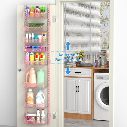 12.3" W Narrow Over the Door Pantry Organizer, 6-Tier Over the Door Organizer with Adjustable Basket, Pantry Door Organization for Pantry Kitchen Storage Room Spice Rack, White