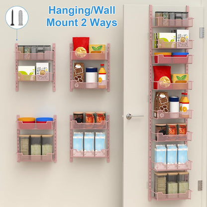 12.3" W Narrow Over the Door Pantry Organizer, 6-Tier Over the Door Organizer with Adjustable Basket, Pantry Door Organization for Pantry Kitchen Storage Room Spice Rack, White