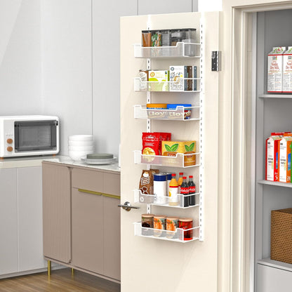 12.3" W Narrow Over the Door Pantry Organizer, 6-Tier Over the Door Organizer with Adjustable Basket, Pantry Door Organization for Pantry Kitchen Storage Room Spice Rack, White