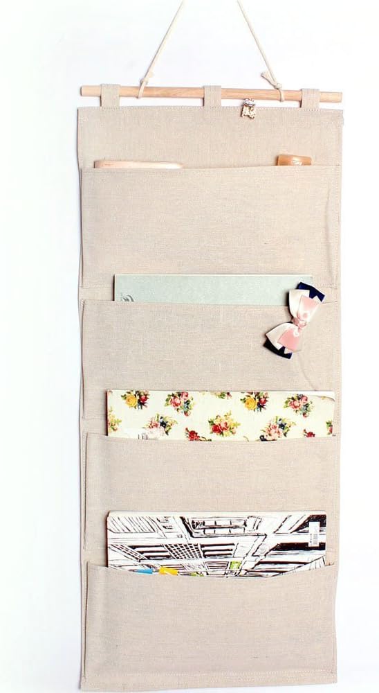 Linen/Cotton Fabric Wall Door Hanging Storage Pockets Home Organizer (4 Pockets)
