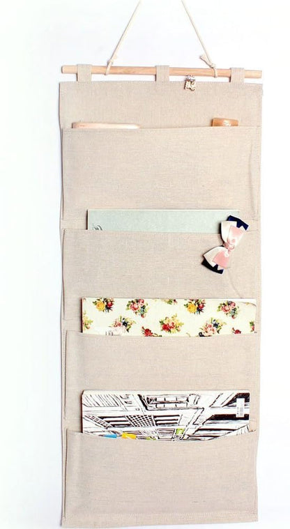 Linen/Cotton Fabric Wall Door Hanging Storage Pockets Home Organizer (4 Pockets)
