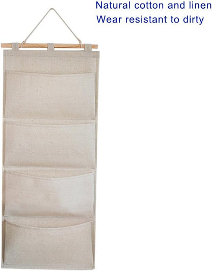 Linen/Cotton Fabric Wall Door Hanging Storage Pockets Home Organizer (4 Pockets)