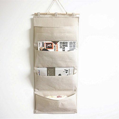 Linen/Cotton Fabric Wall Door Hanging Storage Pockets Home Organizer (4 Pockets)