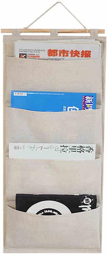 Linen/Cotton Fabric Wall Door Hanging Storage Pockets Home Organizer (4 Pockets)