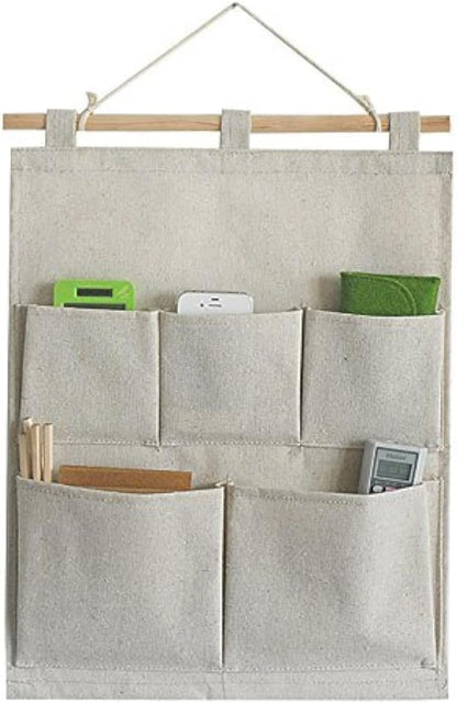 Linen/Cotton Fabric Wall Door Hanging Storage Pockets Home Organizer (4 Pockets)