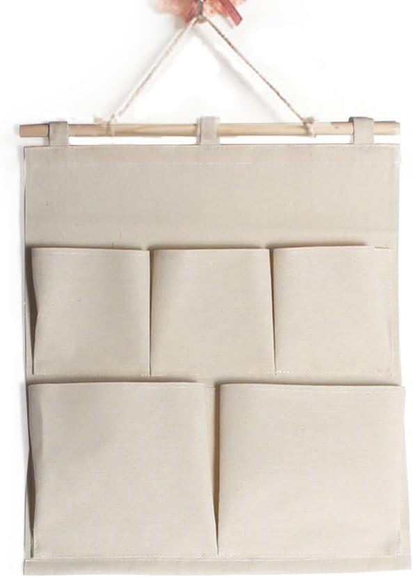 Linen/Cotton Fabric Wall Door Hanging Storage Pockets Home Organizer (4 Pockets)