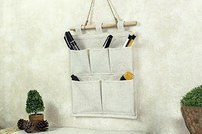 Linen/Cotton Fabric Wall Door Hanging Storage Pockets Home Organizer (4 Pockets)