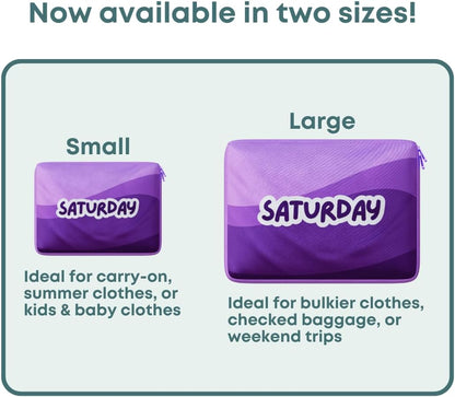 Packing Cubes for Kids & Baby Days of the Week 7 Set Daily Outfit Suitcase Organizers for Boys and Girls Summer Camp, Cruise, and Family Vacation (Large)