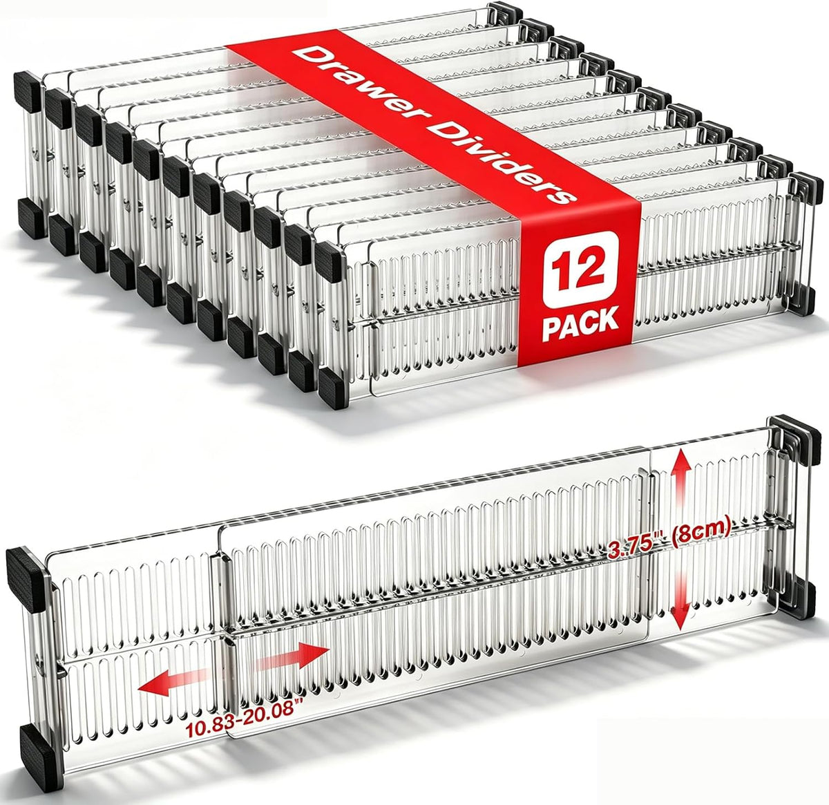 12 Pack Drawer Dividers for Clothes, 3.15" High, 10.83-20.08'' Adjustable