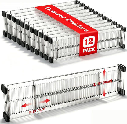 12 Pack Drawer Dividers for Clothes, 3.15" High, 10.83-20.08'' Adjustable