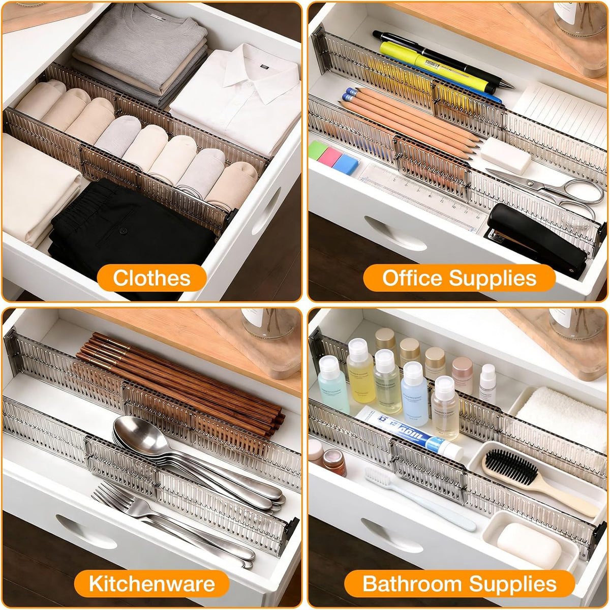 12 Pack Drawer Dividers for Clothes, 3.15" High, 10.83-20.08'' Adjustable