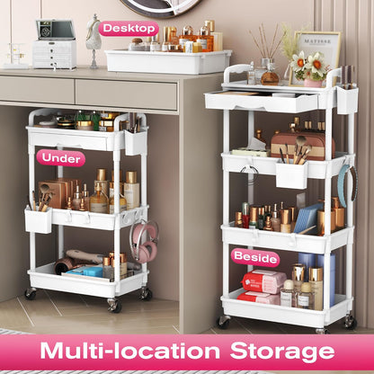 Rolling Makeup Organizer Cart with Removable Drawer, 3 Tier White