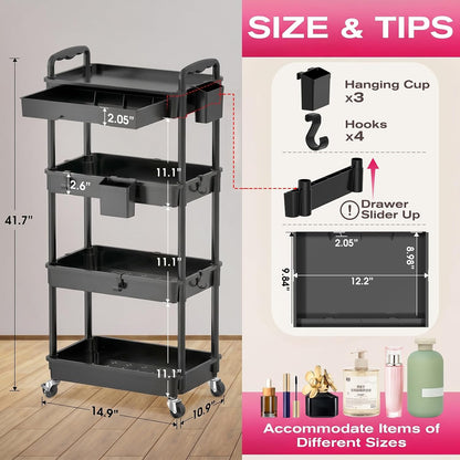 Rolling Makeup Organizer Cart with Removable Drawer, 3 Tier White