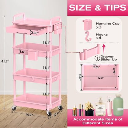 Rolling Makeup Organizer Cart with Removable Drawer, 3 Tier White