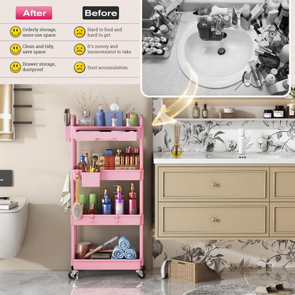 Rolling Makeup Organizer Cart with Removable Drawer, 3 Tier White