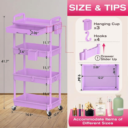 Rolling Makeup Organizer Cart with Removable Drawer, 3 Tier White